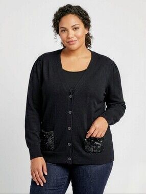 Jaclyn Smith Anniversary Angora Blend Sequin Pocket Cardigan XL
